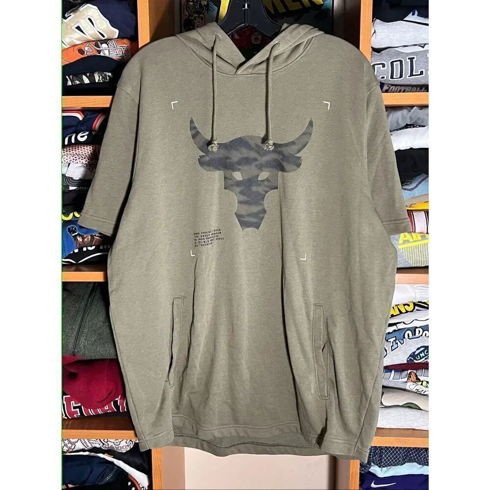 Under Armour Project Rock Short Sleeve Hoodie Green Mens XL